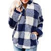 Women Fleece Plaid Jacket Coat Winter Warm Long Sleeve Zip Stand Collar Thick Outwear for Ladies Fashion Plush Comfy Coats With Pockets