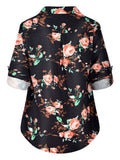 Women Floral Printed V Neck Long Sleeve T-Shirt Pullover Blouse Tops Tunic Tee
