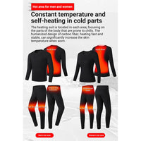 Ploreser Heated Underwear Shirt with Pants Washable USB Charging Electric Thermal Heating Insulated Clothes with 3 Level Temperature Setting Cold-Proof Underwear Men/Women Outdoor Winter Heating