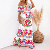 Women Casual Slim Fit Off Shoulder Maxi Dress Summer Beach Short Sleeve Sundress