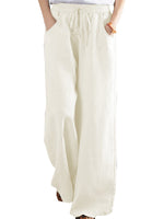 Womens Wide Leg Pants Elastic High Waist Palazzo Lounge Pants Casual Loose Pants with Pockets