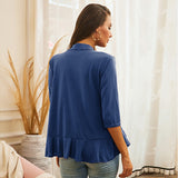 Women's Solid Color Ruffle Edge Midi Sleeve Cardigan Fashionable Commuting Tops