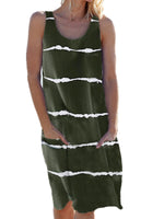 Women Striped Beach Slip Skirt Knee Length Sleeveless Round Neck Dress Plus Size