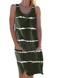 Women Striped Beach Slip Skirt Knee Length Sleeveless Round Neck Dress Plus Size