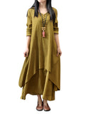 Women Peasant Ethnic Boho Cotton Linen Long Sleeve Maxi Dress Gypsy Blouse Shirt
