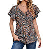 Capreze Women Boho Floral Shirt Tops Ladies Ruffle V Neck Basic Tee Tunic Blouse Summer Flowy T-Shirt Size S-2XL