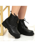 Ferndule Girls Waterproof Outdoor Lace-Up Combat Boots with Side Zipper for Kids Black 8C