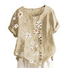 Women Crew Neck T-Shirt Daisy Printing Ruffles Short Sleeve Top Blouse Pullover