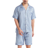 Mens Pajamas Set Solid Color Buttons Tops and Shorts Outfits Set Sleepwear