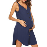 Lumento Pregnant Women Sleepshirt Sleeveless Nightgown Button Down V Neck Pajamas Dress