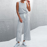 Womens Casual Solid Color Sleeveless Jumpsuit Long Pants Rompers