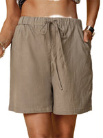 Women Cotton Linen Loose Fitting Casual Short Pants Elastic Waist Yoga Shorts Summer Beach Drawstring Shorts with Pockets
