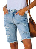 Women Tassel Skinny Stretch Ripped Midi Jeans Streetwear Summer Denim Short Pant