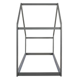 Goory Twin House Bed Frame, Wood Floor Bed with Roof Tent for Kids, Toddlers, Easy Assembly, Gray