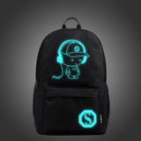 Luminous USB Charger Student Backpack Casual Laptop School Bag Anti-Theft Lock