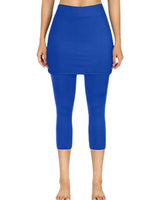 Women's Tennis Skirted Capri Leggings Pockets Elastic Sports Yoga Pants Skirts