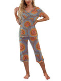 Women Floral Pajama Set Sleepwear Tops with Capri Pants Outfits Ladies Summer Comfy Sleep Nightshirt PJS Set