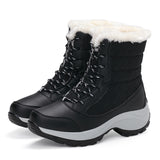 Women's Snow Boots Mid Calf Waterproof Lace-Up Plush Lined Winter Shoes