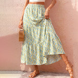 Summer Womens High Waist Boho Floral Print Pleated Maxi Skirt Flowy Swing Beach Long Skirts