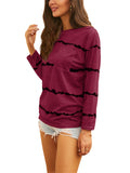 Women's Stripe Print Scoop Neck Loose Fit Long Sleeve T Shirt Pocket Casual Tops