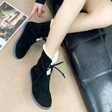 Womens Plush Lined Warm Ankle Boots Winter Snow Boots Short Booties Lace Up Casual Soft Shoes