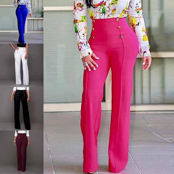 Womens Yoga Lounge Dress Pants Work Office Business Casual Slacks Stretch Regular Straight Leg Pants with Buttons
