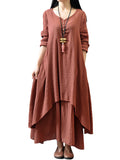 Women Peasant Ethnic Boho Cotton Linen Long Sleeve Maxi Dress Gypsy Blouse Shirt