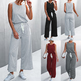 Womens Casual Solid Color Sleeveless Jumpsuit Long Pants