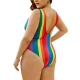 Women Rainbow One-piece Swimming Suit Plus Sizes Swimwear Tummy Control Beachwear V Neck Bathing Suit