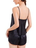 Women's Pajamas Set Solid Color Slings Sleeveless Tops+Shorts Outfits Set Sleep