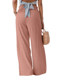 Wide Leg Pants for Women Casual Elastic High Waist Smocked Palazzo Lounge Pants