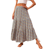 Summer Womens High Waist Boho Floral Print Pleated Maxi Skirt Flowy Swing Beach Long Skirts
