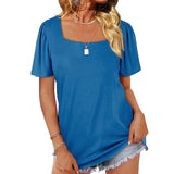 Women Loose Solid Color Ruched Tunic Short Sleeve Stripe T Shirts