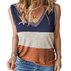 Women Color Block Tank Tops Sleeveless V Neck Summer Casual Tee Shirt Loose Tees