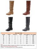 Womens Knee High Boots Winter Warm Fashion Leather Chunky Heel Slip On Flat Booties