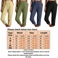 Women's Cotton Straight Capri Pants Casual Elastic Waist Trousers with 2 Pockets