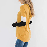 Women's Color Block Casual Loose Hooded Neck Long Sleeve Winter Pullover Hoodie