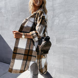 Women's Casual Plaid Wool Lapel Single-breasted Keep Warm Cardigan Long Sleeve