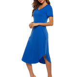 Women's Short Sleeve Pockets Pajamas Sleep Dress Nightgown Sleepwear Nightshirt