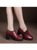 Women's Casual Zipper Lace Platform Mid-Heel Round Toe Oxfords Dress Shoes