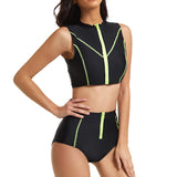 Women 2 Piece Tankini Swimming Suit With High Waist Boyshorts Zipper Front Beachwear Bathing Suit Swimwear