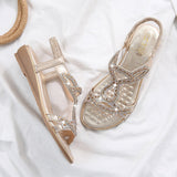 Women's Summer Slip On Wedge Casual Rhinestones Hollow Holiday Anti Slip Sandals