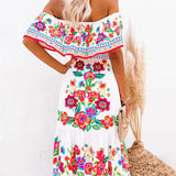 Women Casual Slim Fit Off Shoulder Maxi Dress Summer Beach Short Sleeve Sundress