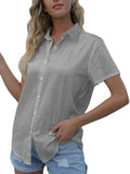 Women's Casual Solid Color Lapel Short Sleeve Shirt Loose Casual Cardigan Tops