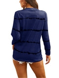 Women's Stripe Print Scoop Neck Loose Fit Long Sleeve T Shirt Pocket Casual Tops