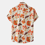 Mens Button Down Shirt Casual Loose Tops Summer Hawaiian Shirts Lapel Neck Short Sleeve T-shirt Mushroom Print Blouse