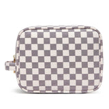 Lumento White Checkered Makeup Bag,Travel Storage Cosmetic Bag,PU Vegan Leather Make Up Pouch,Portable Toiletry Organizer