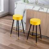 Goory Industrial Round Bar Stools Set of 2, PU Leather 2pcs Barstool 30" Height Dining Chair Stool Counter Stools with Metal Footrest for Kitchen Island Height,Pub Bar Coffee Shop,Gray