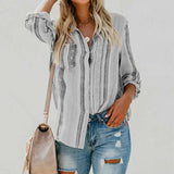 Women's Button Down Shirts Casual Long Sleeves Lapel Collar Striped Print Blouse Vertical