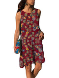 Women Summer Print Tank Dress Fashion Sleeveless Casual Loose Crew Neck Dress Beach Holiday Swing Sundress